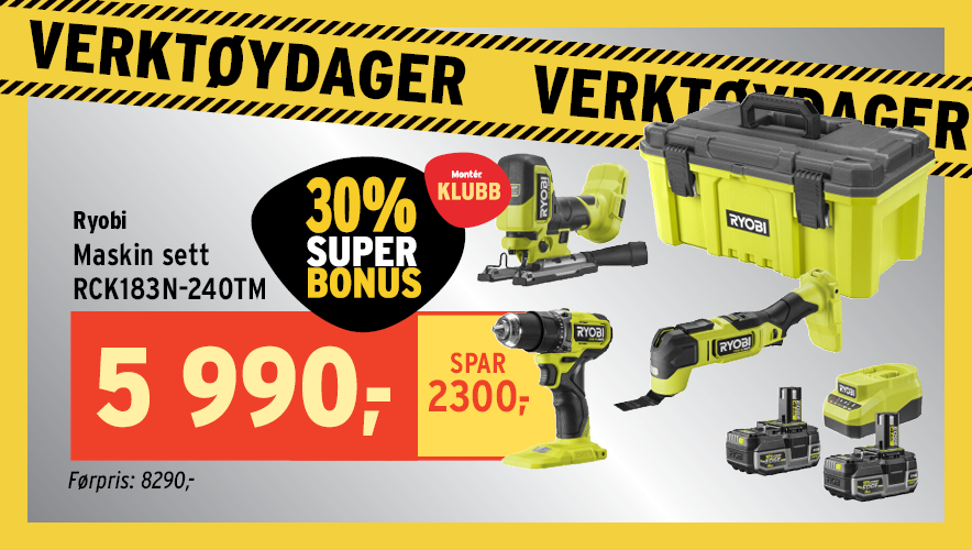 Verktøysett fra Ryobi til knallpris