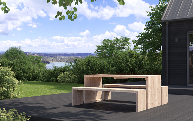 Benk og bord Spis lunsjen din på hjemmesnekret bord! Montér viser deg hvordan.