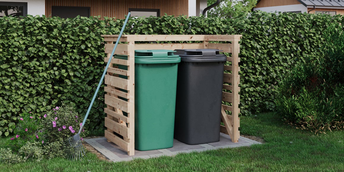 Effektivt og tilgjengelig søppelskur for enkel avfallshåndtering. Hold området rent og organisert med vårt robuste skur.
