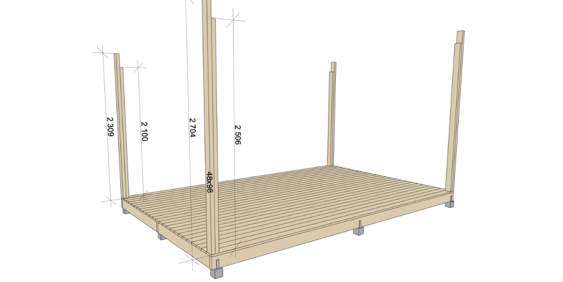 Når du har bygget gulvet til pergolaen, er det på tide å bygge søyler og montere bærebjelker. Vi viser deg hvordan du setter opp søylene på din pergola.