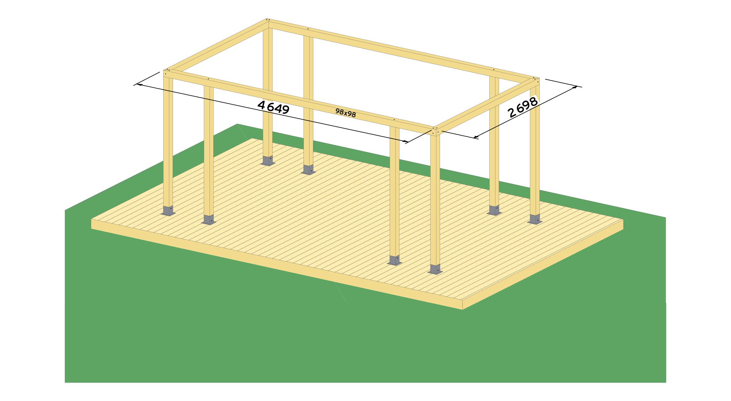 3. Kapp til lengder med 98x98 og feste med treskrue 6,0x140mm.