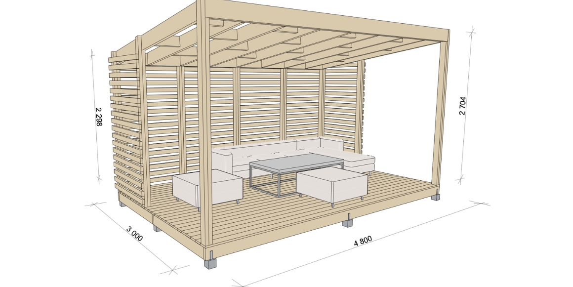 Nå gjenstår det bare å montere kledning på din pergola. Du bestemmer selv hvorvidt og hvor tett du ønsker å montere disse - alt ettersom hvor skjermende du ønsker at din pergola skal være.