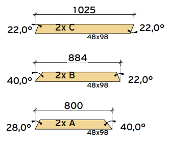 1. Start med å kappe til og skru sammen takstolene, bruk lekt 48x98 og fest med treskrue 6,0x140.