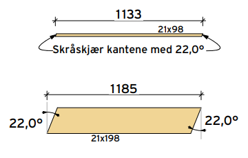 5. Fest en lengde med 48x48 på hver side med treskrue 5,0x50 gjennom kledningsbordene.  Puss over ujevne eller flisete kanter med sandpapir. Nå er halvtaket klart for overflatebehandling.  Dersom du har valgt cu-impregnert materiale, må du male/beise etter en sesong. Farge velger du etter eget ønske.