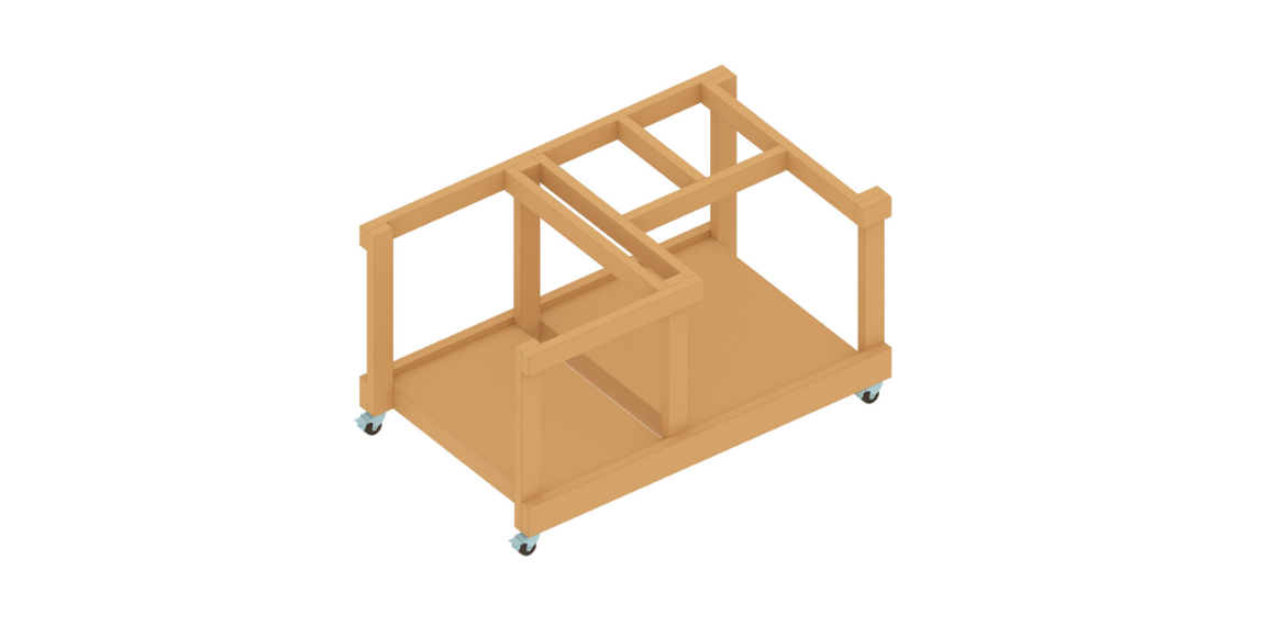 5. Legg arbeidsbenken på siden og fest hjulene på undersiden.