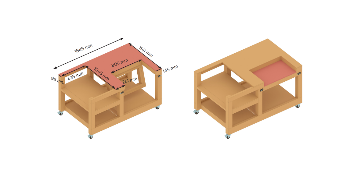 9. Skjær til og monter toppplatene. Bruk utskjæringen til kapp- og gjærsagen som toppplate for denne plattformen.