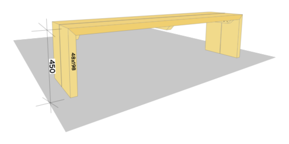 3. Kapp opp 4 stk. 48x198mm konstruksjonsvirke til 450mm lengde og med 45 graders gjæring i ene enden. Puss over ujevne kanter med sandpapir. Plassér de skråkant mot skråkant, og skru fast fra lekten og inn i konstruksjonsbordene. Ha gjerne på litt trelim mellom konstruksjonsbordene.