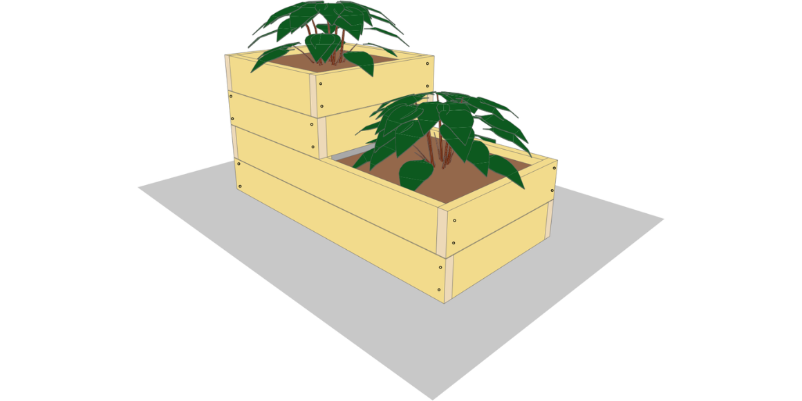 8. Puss over ujevne eller flisete kanter med sandpapir. Nå er kassen klar for overflatebehandling. Dersom du har valgt cu-impregnert materiale, må du male/beise etter en sesong. Farge velger du etter eget ønske. Hell i et godt lag med lecakuler og fyll opp med jord, nå er den klar til å plantes i.
