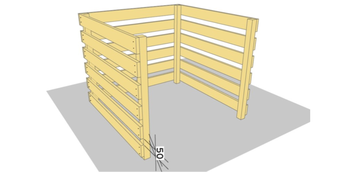4. Kapp opp resten av terrassebordene, 10 stk 1000mm lengde, og 5 stk. 1042mm. Fest rundt om som tidligere, med 50mm avstand.