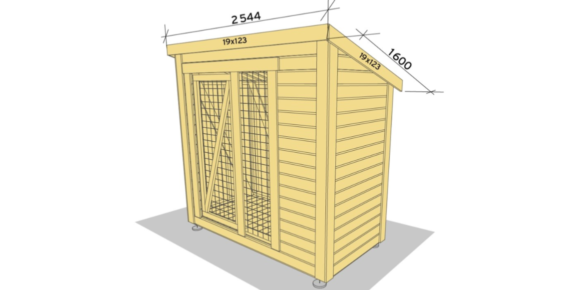 Kapp til 1 stk. lengde til 2544 og fest i front så de dekker taket. Kapp deretter to stk. lengder til 1600mm som du fester i sidene, i underliggerene på taket og i vindskien i front. Puss over ujevne eller flisete kanter med sandpapir. Nå er hundegården klar for overflatebehandling. Dersom du har valgt cu-impregnert materiale, må du male/beise etter en sesong. Farge velger du etter eget ønske.