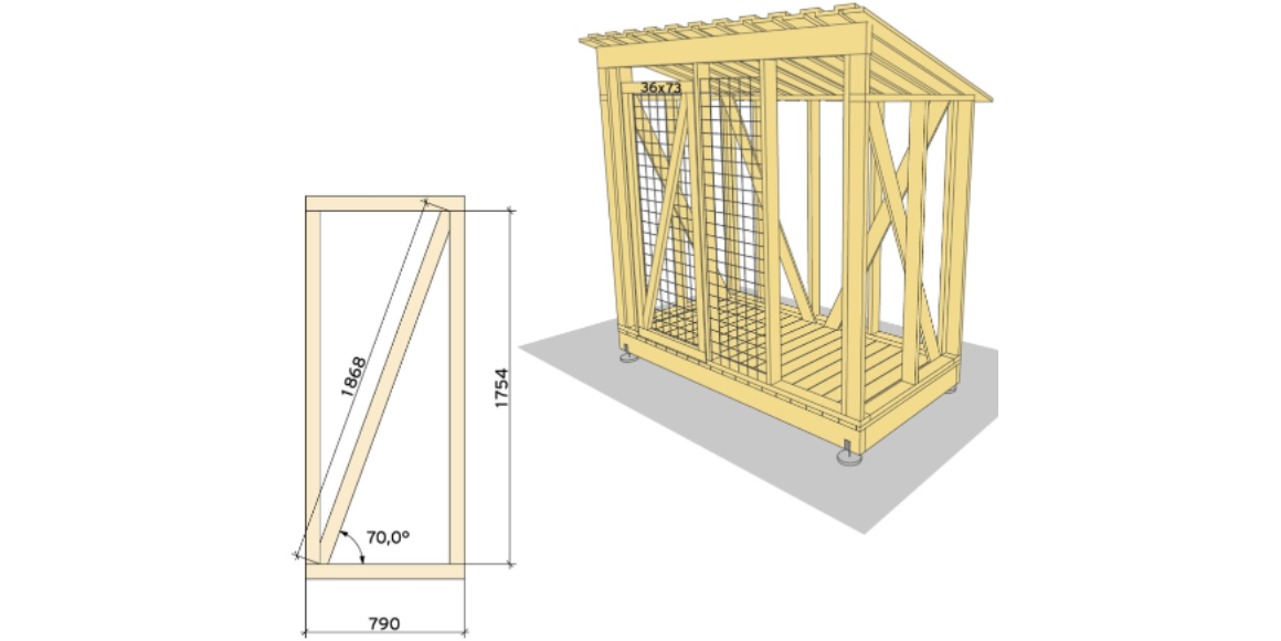 Tak Materialer: impregnert kledningsbord 19x123mm og 19x148mm. Terrasseskruer 4,2x55mm. 5. Kapp til 11 stk. underliggere på 19x148mm til 1500 lengder, skråskjær de i front til 16 grader. Plassér den første 50mm ut forbi konstruksjonen på siden og ca. 100mm i front. Legg de videre med 73mm mellomrom. Den siste underliggeren kapper du til av et 19x123mm kledningsbord, og legger så du får like stort utstikk på begge sider. Overliggerne kapper du til 1500mm lengder av kledningsbord på 19x123mm, 12 stk. Disse legger du midt over mellomrommet, slik at de overlappr underliggerne med ca. 25.mm. Fest med terrasseskruer 4,2x55mm.