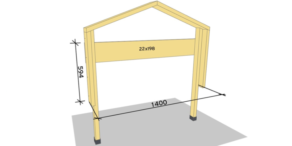Kapp et impregnert kledningsbord22x198 til 1400mm lengde. Mål til 594mm fra bunnen av veggene og fest i bakkant.