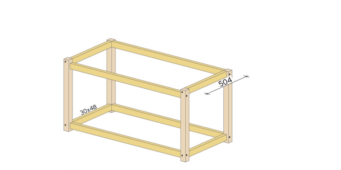 Kapp til lenger beskrevet over og bruk treskruer 5,0x80mm for å skru sammen.