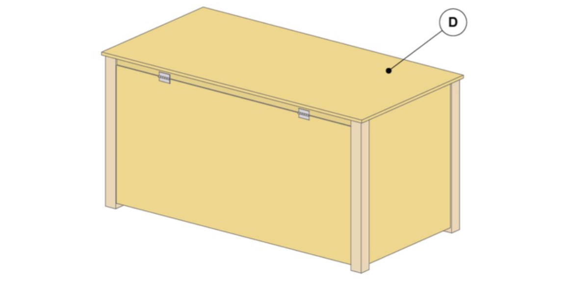 Legg lokket på plass og feste kanthengsler 50mm. Puss over ujevne eller flisete kanter med sandpapir. Nå er putekassen klar for overflatebehandling. Dersom du har valgt cu-impregnert materiale, må du male/beise etter en sesong. Farge velger du etter eget ønske.
