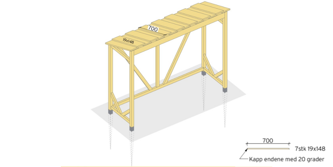 Spikre det øverste laget med kledningsbord med spiker 2,2x55. Pass på å få lik avstand mellom bordene.