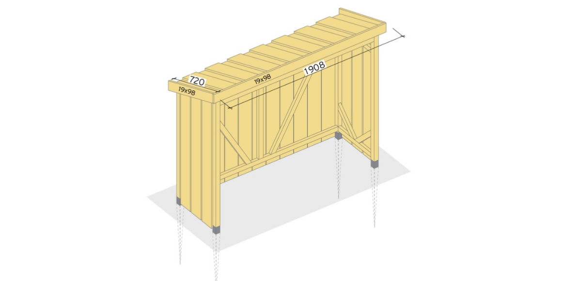 Spikre vindski med spiker 2,2x55. Puss over ujevne eller flisete kanter med sandpapir. Nå er søppelskuret klar for overflatebehandling. Dersom du har valgt cu-impregnert materiale, må du male/beise etter en sesong. Farge velger du etter eget ønske.