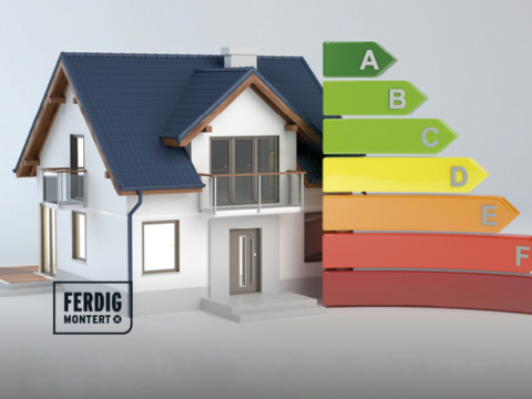 Hus som viser til energieffektivisering fra F til A Hus som viser til energieffektivisering fra F til A