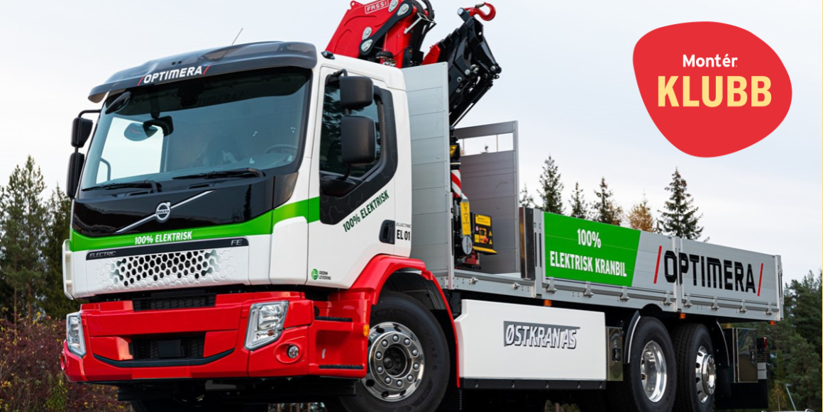 Optimera lastebil som gir grønn hjemlevering av byggvarer fra Montér når du er medlem av Montér Klubb