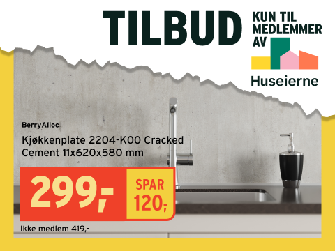 Kjøkkenplate til medlemspris for Huseierne-medlemmer Kjøkkenplate til medlemspris for Huseierne-medlemmer