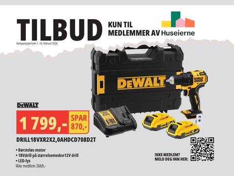 Unike medlemstilbud på dewalt drill hos montér som medlem av Huseierne