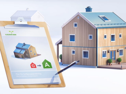 Ny støtteordning fra Enova Bilde av et hus og et skjema som viser energirådgivning