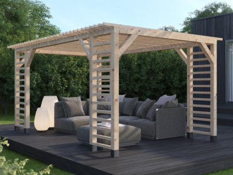 3D bilde av en pergola på platting