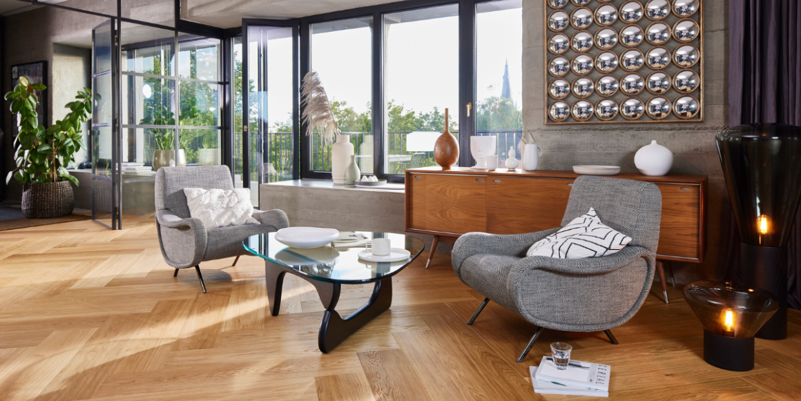 Stue med parkettgulv fra Boen