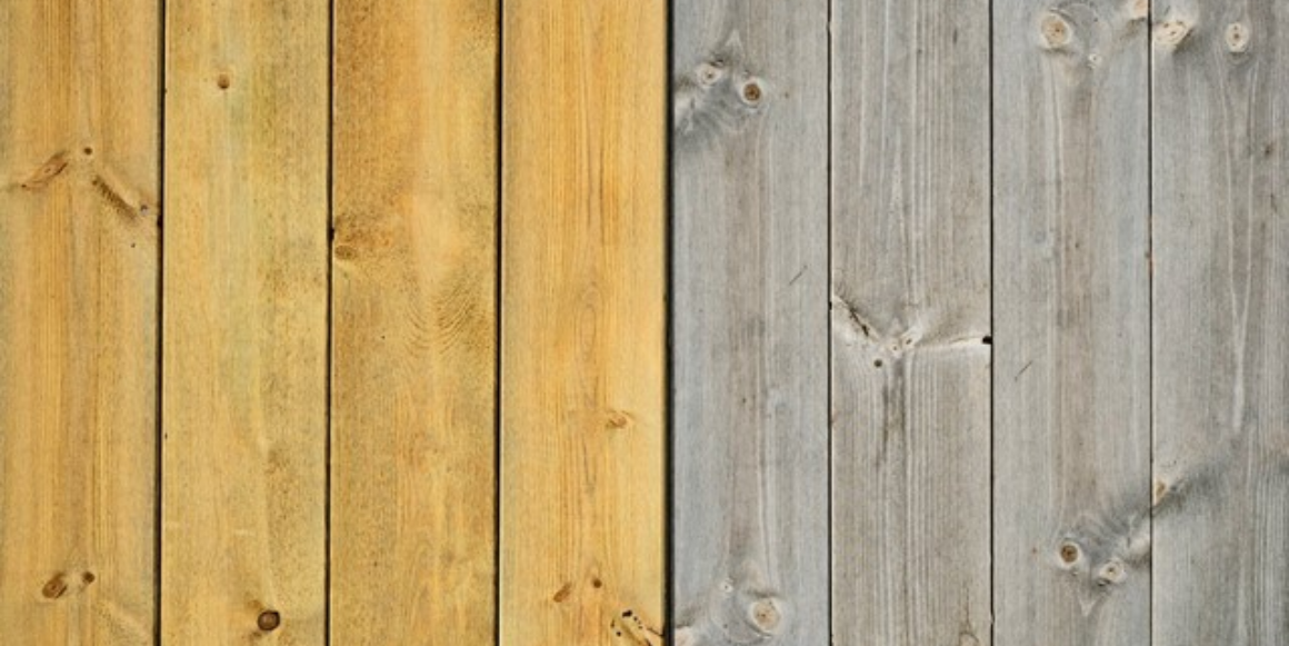 Sammenligning av et vanlig og et grått terrassebord