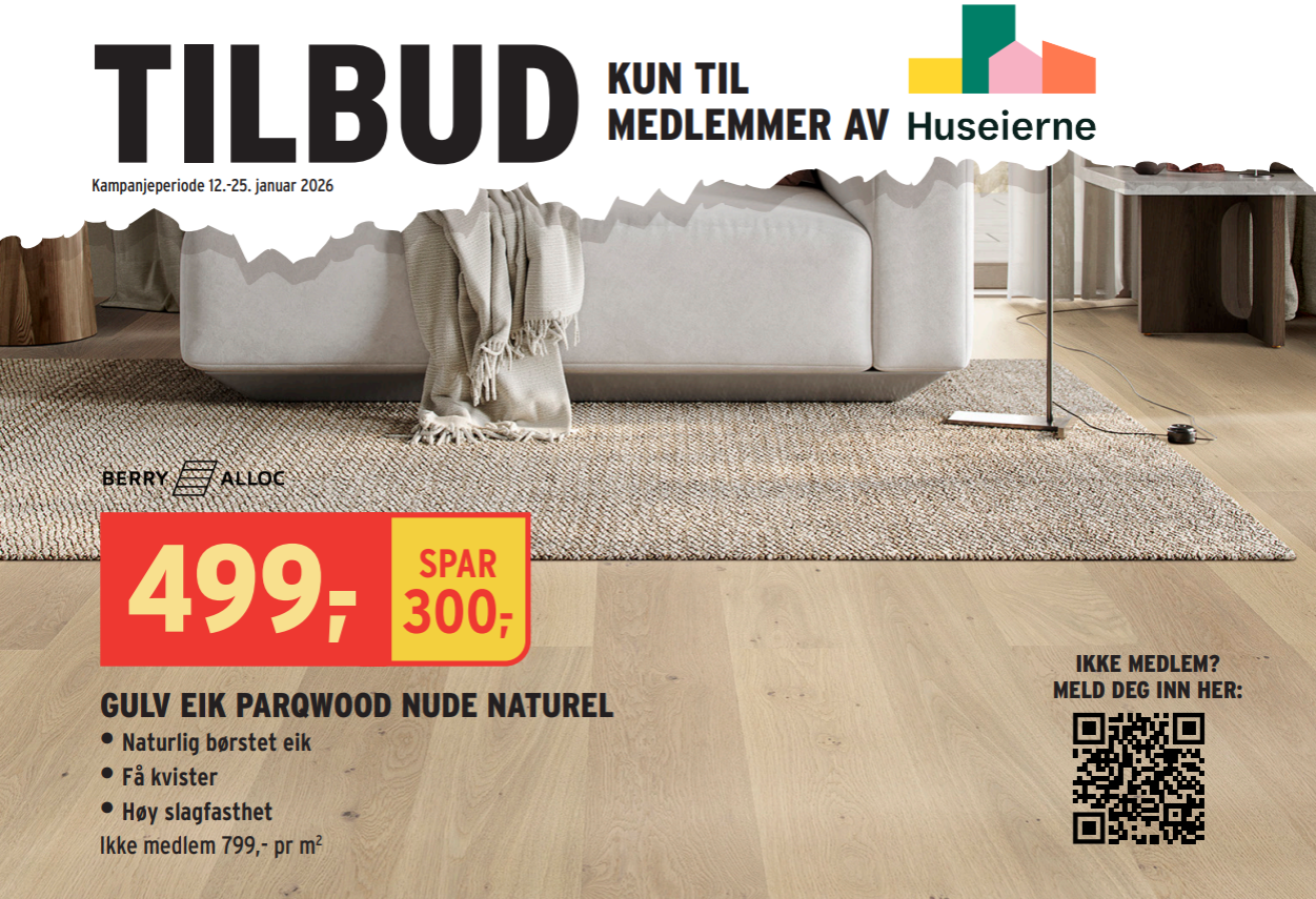 Medlemstilbud på parkettgulv fra Berry Alloc som medlem av Huseierne, kun hos Montér!