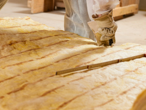 mann som legger isolasjon mellom etasjeskille mann som legger isolasjon mellom etasjeskille